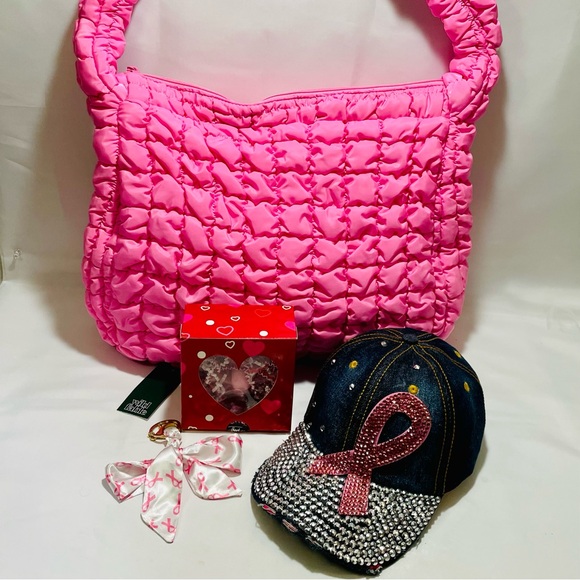 Classic Fashion Accessories - 💖Breast CA Awareness Set💖Large Puffer Bag, Denim Bling Cap, BagCharm, Angel Soap
